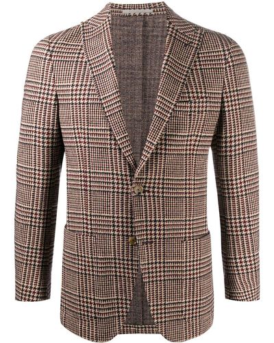 Eleventy Check Single-breasted Fitted Blazer - Red