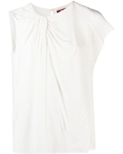 Max Mara Asymmetric-sleeve Silk T-shirt - White