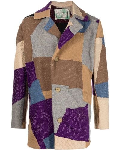 By Walid Manteau en laine Jacob à design patchwork - Violet