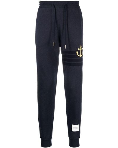 Thom Browne Anchor-embroidery cotton track pants - Azul