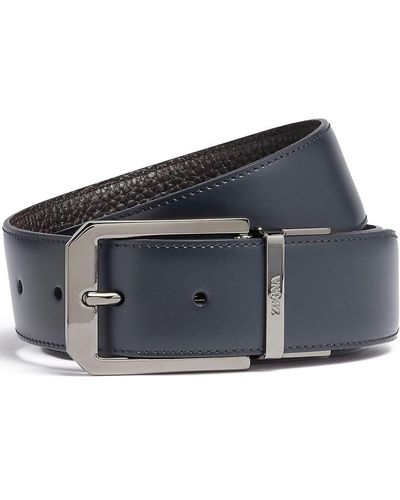 Zegna Grained Leather Reversible Belt - Blue