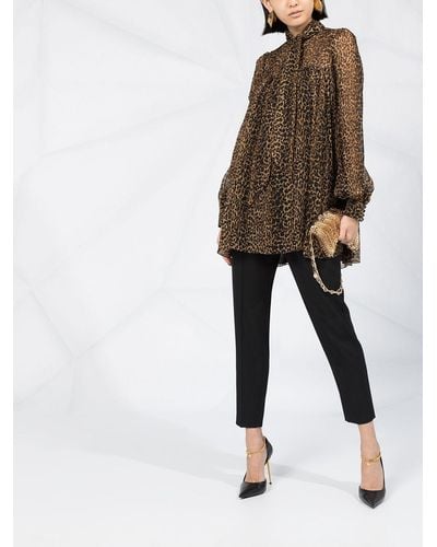 Saint Laurent Leopard-print Flared Dress - Brown