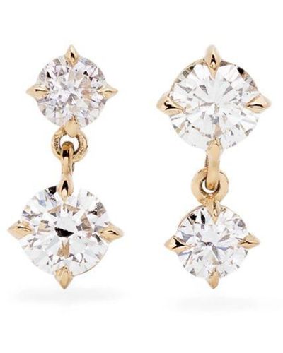 Lizzie Mandler 18kt Yellow Gold Large Alternating Diamond Drop Earrings - White