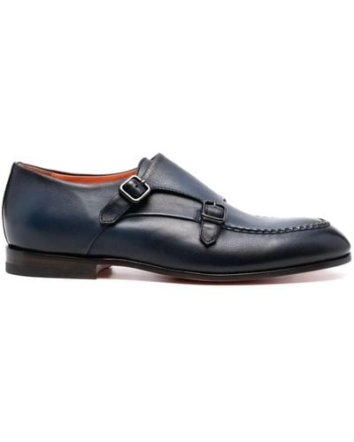 Santoni Double-buckle Leather Monk Shoes - Blue