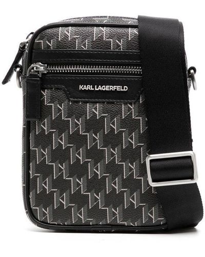 Karl Lagerfeld Kmono Klassic Monogram Messenger Bag - Black