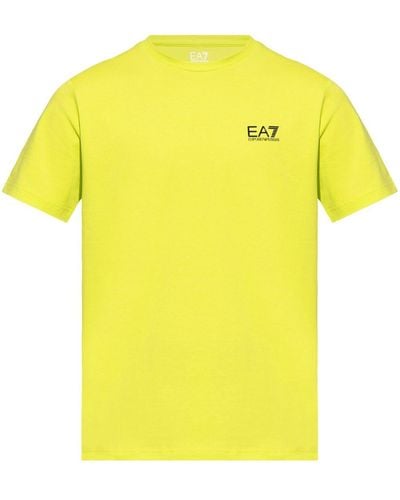 EA7 Logo-print Crew-neck T-shirt - Yellow