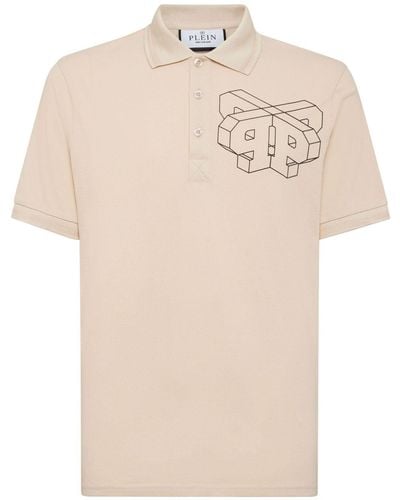 Philipp Plein Logo-print Cotton Polo Shirt - Natural
