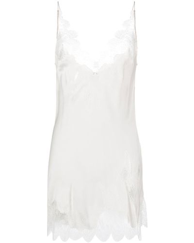 Carine Gilson Lace-trim Silk Slip Dress - White
