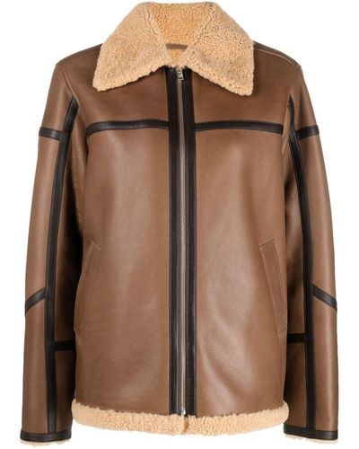 Closed Leather Aviator Jacket - Brown