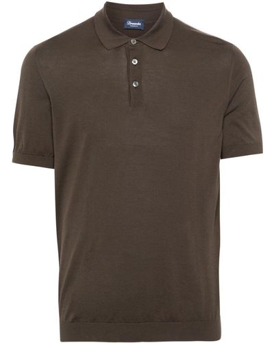 Drumohr Fine-ribbed Cotton Polo Shirt - Brown