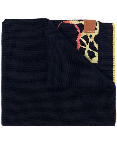 Loewe Pansy-print Knitted Scarf - Blue