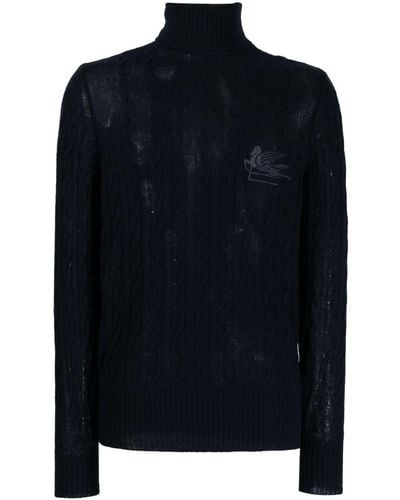 Etro Roll-neck Cashmere Cable-knit Jumper - Blue