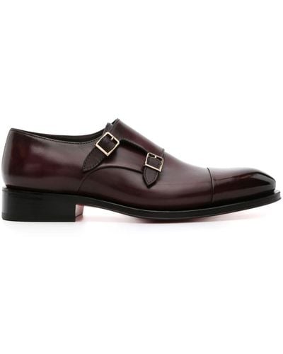 Santoni Double-buckle Leather Monk Shoes - Brown