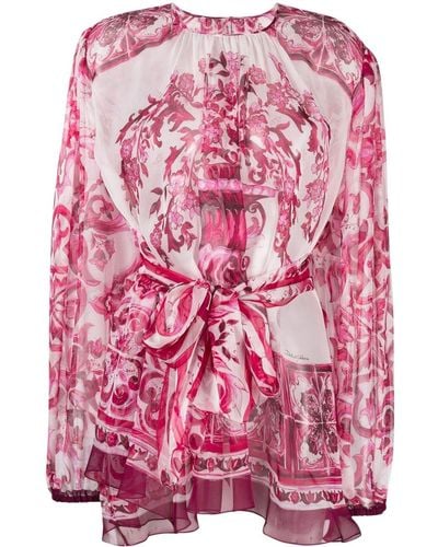 Dolce & Gabbana マジョリカ シルクブラウス - ピンク