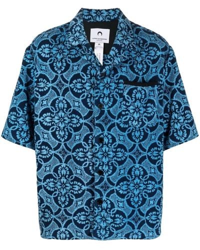 Marine Serre Oriental Towel-print Short-sleeve Shirt - Blue