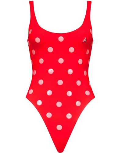 Area Polka Dot-appliqué Bodysuit - Red