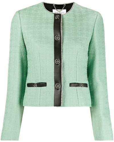 Ferragamo Leather-trim Tweed Jacket - Green
