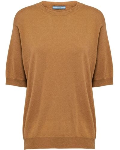 Prada Triangle-logo Cashmere Knitted Top - Brown