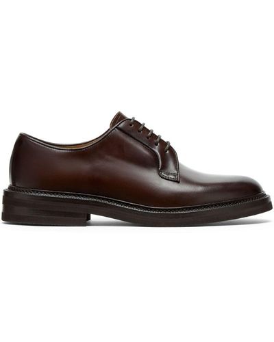 Brunello Cucinelli Almond-toe Leather Oxford Shoes - Brown