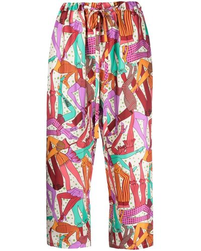 La DoubleJ Graphic-print Drawstring Cropped Pants - Red