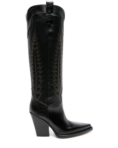 Paris Texas Paneled Leather Knee-high Boots - Black
