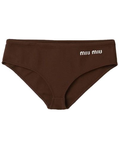 Miu Miu Logo-print Bikini Bottoms - Brown