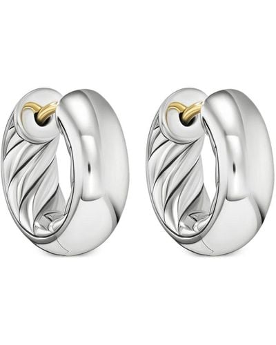 David Yurman Sterling Silver Sculpted Cable Hoop Earrings - White