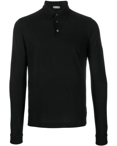Zanone Long-sleeved Cotton Polo Shirt - Black
