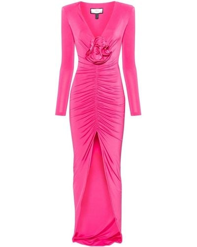 Nissa Floral-appliqué Satin Maxi Dress - Pink