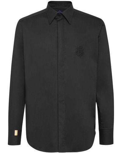 Billionaire Camisa con logo bordado y botones - Negro