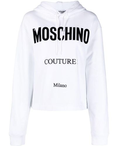 Moschino Cropped-Hoodie mit Logo - Weiß