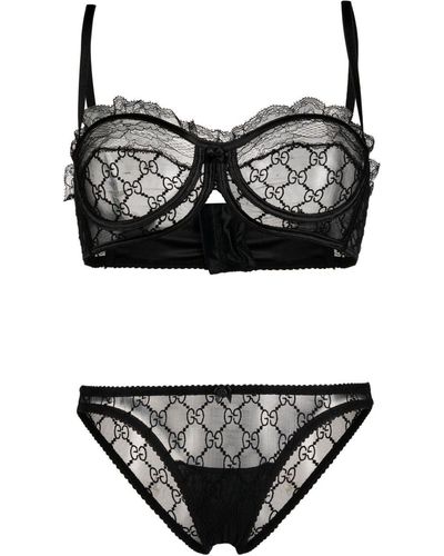 Gucci GG Embroidered Lingerie Set - Black