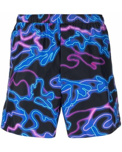 Valentino Garavani Neon-print Swimming Shorts - Blue