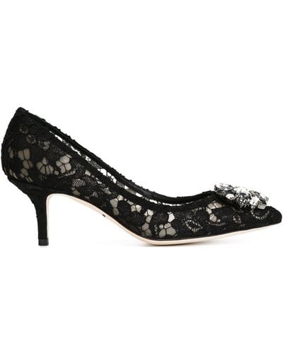 Dolce & Gabbana Zapatos Escotados De Encaje Taormina Con Cristales - Negro