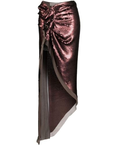 Rick Owens Edfu asymmetric sequinned maxi skirt - Marrone