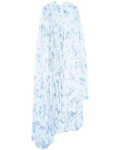 Balenciaga Floral-print Pleated Maxi Dress - Blue