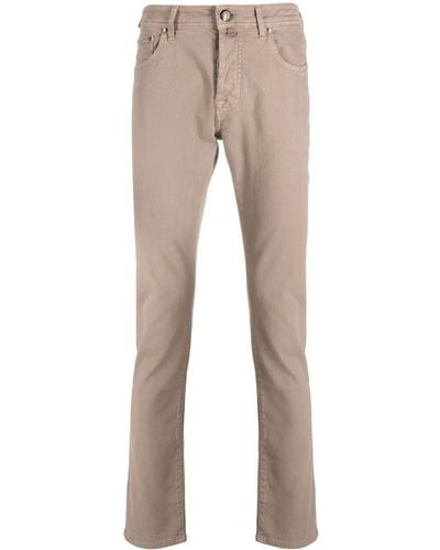 Jacob Cohen Logo-patch Cotton Tapered Trousers - Natural