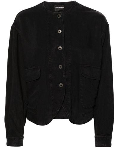 Emporio Armani Button-up twill shirt jacket - Schwarz