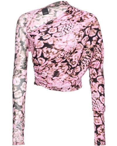Pinko Floral-print Draped Cropped T-shirt - Pink