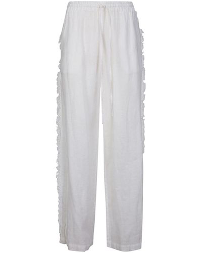 P.A.R.O.S.H. Frayed Linen Trousers - White
