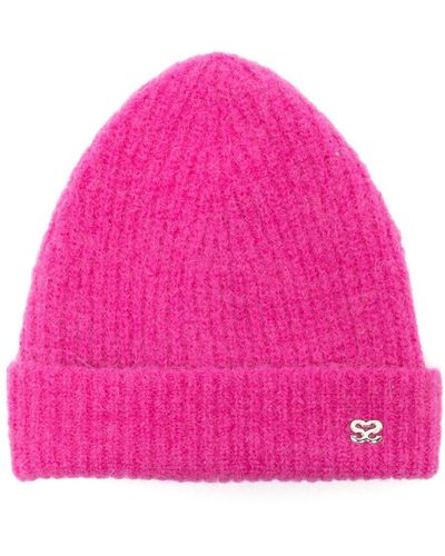 Sandro Gerippte Mütze mit Logo - Pink
