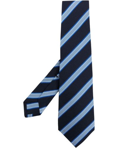 Kiton Cravate en soie à rayures diagonales - Bleu
