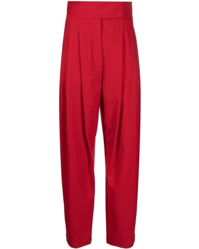 Erika Cavallini Semi Couture Lurex-pinstriped Pleated Tapered Trousers - Rood