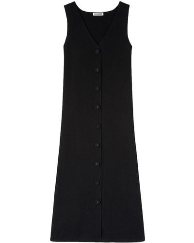 Jil Sander V-neck Knitted Midi Dress - Black