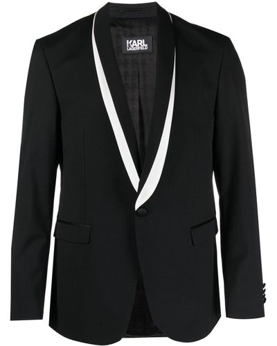 Karl Lagerfeld コントラストラペル シングルジャケット - ブラック