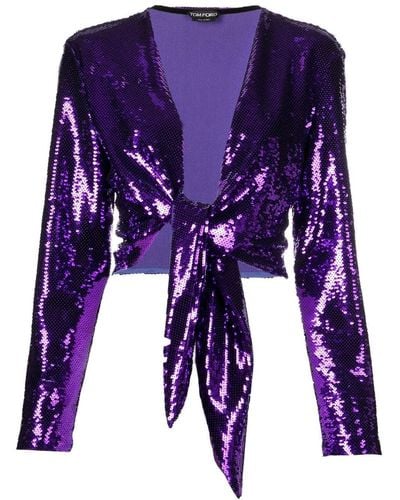 Tom Ford Tie-fastening Sequinned Blouse - Purple