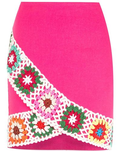 Olympiah Crochet-trim Wrap Mini Skirt - Pink