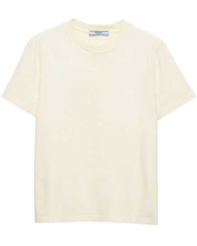 Prada T-shirt en jersey à plaque logo - Blanc