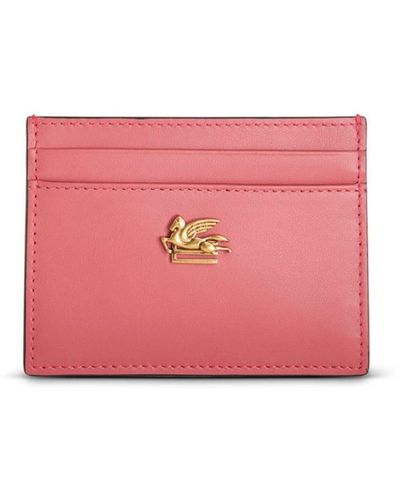 Etro Pegaso Leather Cardholder - Pink