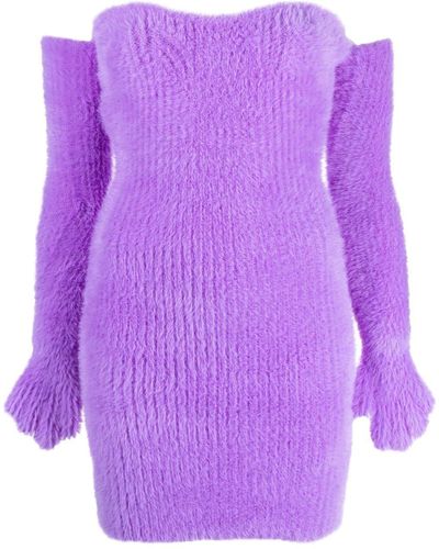 Off-White c/o Virgil Abloh Fuzzy Gloves Off-shoulder Minidress - Purple
